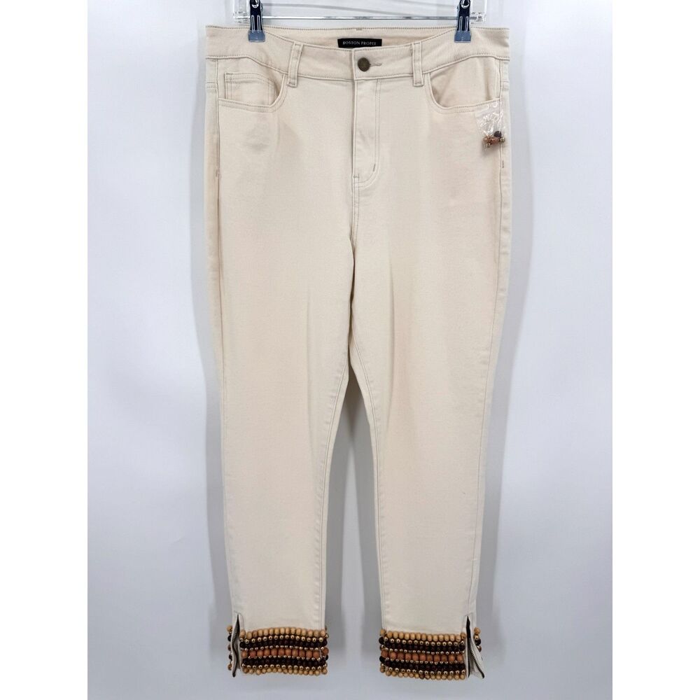 NWOT BOSTON PROPER Mixed Wood Beaded Ankle Zip High Rise Jeans Pants Size 14 - Picture 3 of 9